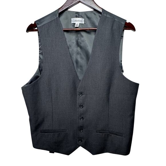 Calvin Klein 3-Piece Gray Suit Blazer Vest Pants Size L 34x30 - Picture 5 of 13